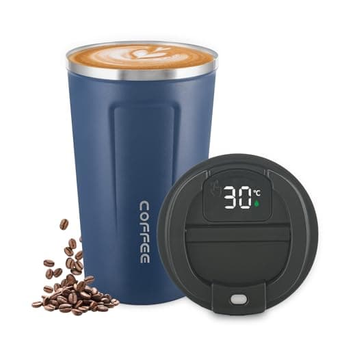Newvenper Stainless Steel Vacuum Insulated Travel Coffee Mug, Led Temperature Display Insulated Tumbler, Leak Proof with Lid Keeps Cold and Warm, Suitable for Coffee, Tea and Beer (Blue)