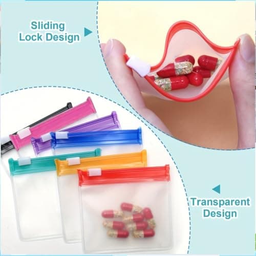 Travel Pill Bags, 7 Colour Reusable Travel Pill Pouch with Slide Lock, Waterproof Clear Pill Storage Bags for Tablets, Portable Medication Organiser for Travel, Home & Office (7pcs) — view 6