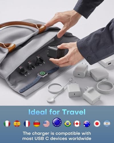 65W Retractable Travel USB C Charger for apple watch, Foldable Travel Adapter Plug Converter with UK/EU/AU Plugs, Fast charging for iwatch S11/10/9/8/7, for Macbook series and iPhone 17/16/15, Black — view 5