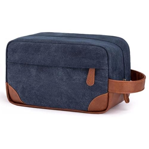 Wash Bag for Men, Water Resistant Travel Toiletry Bag with 6 Pocket, Wide-Open Zipper Cosmetic Makeup Organizer Bag, Canvas Toiletry Bag with Handle for Men Gym Swinming Travel