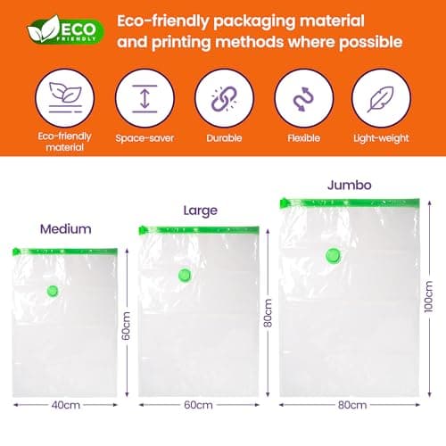 Sir Stores'alot Space Saver Vacuum Storage Bags - 9-Pack Lightweight & Reusable Air Tight Bags for Clothes & Beddings - 3 Jumbo, 3 Medium, 3 Large — view 2