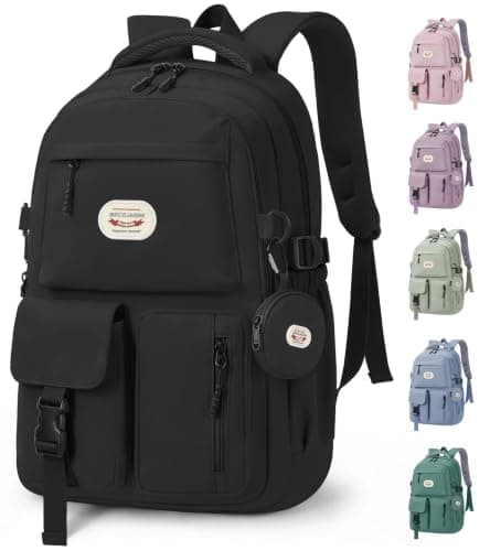 BECOJADDE Backpack School Bag for Women and Girls, 15.6" Laptop, Black 25L