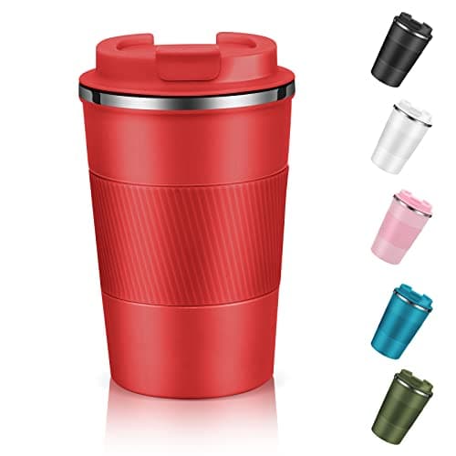 EALLEN Travel Mug with Leakproof Lid,Insulated Reusable Coffee for Hot&Cold Drinks/Tea,Portable Stainless Steel Thermal Takeaway Cup Car/Outdoor/Picnic/Office/School (Red)