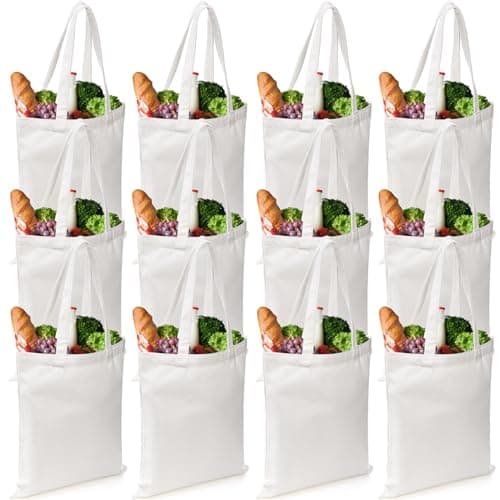 DEAYOU 12 Pack Canvas Tote Bag, 13" x 14" Sublimation Blank Cotton Cloth Bags, White Reusable Grocery Bags with Handles for Shopping, DIY Crafting, Heat Transfer, Beach, Gift, Activity(33×36 cm — view 6