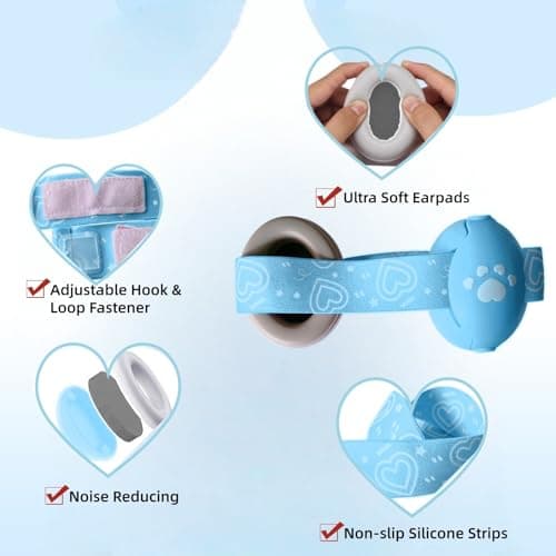 Heart Shape Baby Ear Defender for Babies and Toddlers up to 36 Months, Noise Reduction Earmuffs, Comfortable Infant Headphones for Improves Sleep, Baby Travel Essentials for Airplane/Sleep (Blue) — view 5