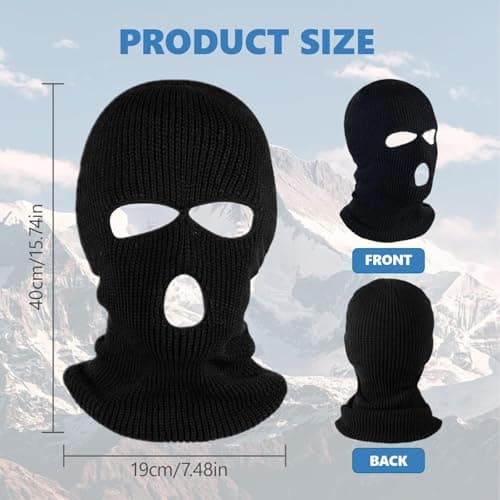 IOHJSA 3 Hole Knitted Balaclava, Full Face Covering Winter Knitted Balaclava Protection, Ski Mask for Outdoor Sports (Black) — view 2