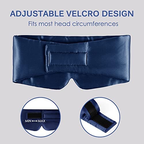 OLESILK Sleep Mask, 100% Natural Mulberry Silk Eye Mask for Women and Men with Adjustable Strap, Large in Size, Blindfold for All Night Sleep, Navy — view 6