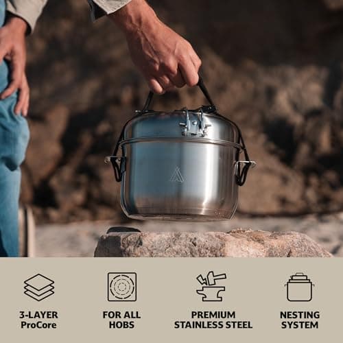 Campo Libre® Enzo Camping Cookware Set – Durable Stainless Steel Pots & Pan with ProCore Technology, Induction Compatible Outdoor Cooking Set, Compact Stackable Design, 6-Piece Cookware Set — view 3