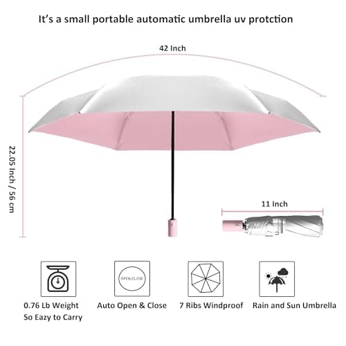 BAODINI Small UV Protection Travel Umbrella Compact for Rain and Sun UPF 50+ Windproof Portable 42 inch Umbrella for Women and Men — view 6