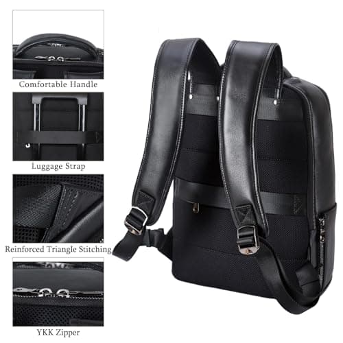 TIDING Men's Full Grain Leather Backpack 15.6 inch Laptop — view 5