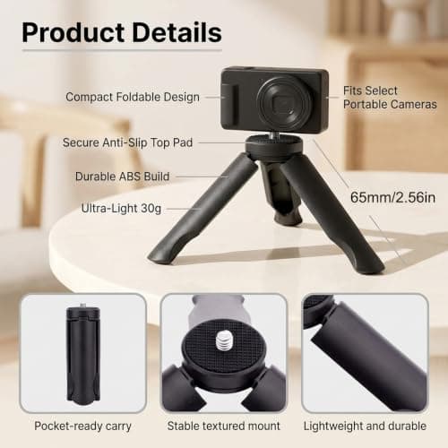 Mini Tripod Stand for Portable Cameras, Black Tabletop Camera Mount Compatible with DJI Osmo Pocket 3 & 2, Versatile Compact Desktop Tripod for Photography & Videography — view 3
