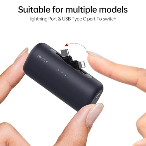 iWALK 5500mAh Portable Charger, 20W Fast Charging Power Bank with Built-in USB-C & Lightning Connectors, Mini Plug-in Battery Pack for iPhone 17/16/15/14/13/12, Android Phones & AirPods, Black — view 2