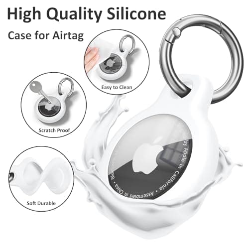Air Tag Holder Air Tag Silicone Case, with Keychain, TPU Case for Air Tags Keyring for Keys, Bags, Luggage, Pet Collar, Anti-Lost and Scratch-Resistant, Fully Covered (White) — view 5