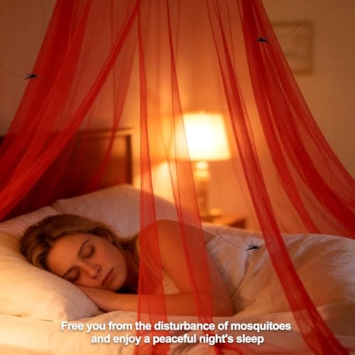 HATFRYF Dome Mosquito Net, Bed Canopy, Dome Canopy Bed Large Hanging, Mosquito Net for Travel&Room Single to Double Universal, Breathable Mesh Effective Anti, Girls Boy Room Decor - Red — view 4