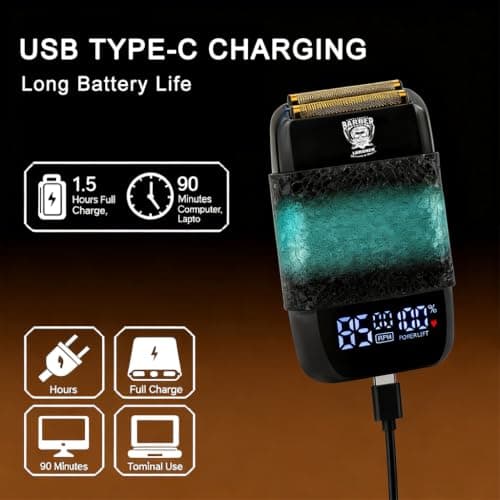 Foil Shaver,Electric Foil Shavers for Men Electric Razors Cordless,Rechargeable,Waterproof,Double Floating Blade Big LED Display for Close Shaving,Travel Razors Trimmer — view 6
