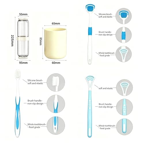 Northvast Portable Oral Care Kit: Nano Toothbrush, Silicone Tongue Scraper & Tongue Cleaner, Wet-Dry Separation 3-Cup Travel Wash Cup Set for Business Trips & Camping (Milky Grey) — view 2