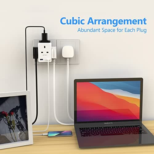 4 Way Plug Adapter USB, JSVER Multi Plug Extension UK with 2 USB Ports 13A Multiplug Socket Adapter for Phone,Tablet White — view 4