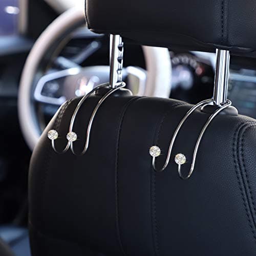 SAVORI Auto Hooks, Bling Car Hangers Organizer Seat Headrest Hooks Strong and Durable Backseat Hanger Storage Universal for SUV Truck Vehicle 2 Pack (White) — view 3