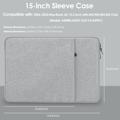 ProElife Sleeve Case for MacBook Air 15 inch M5 M4, Water-resistant, Gray — view 2