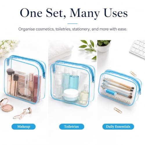 3PCS Clear Toiletry Bags, Waterproof Travel Makeup Organiser, Navy — view 6