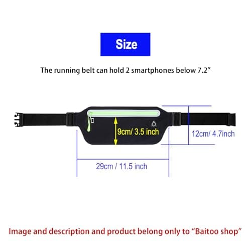 Baikeen Running Belt,Slim Fanny Pack Exercise Running Waist Belt Bag for Phone Women Men Runners Gym(Black) — view 4