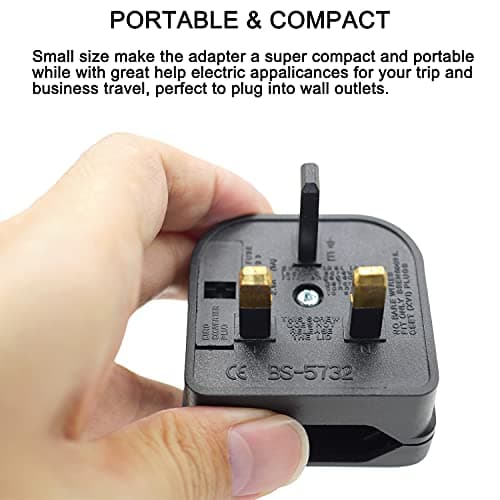 Casoter 2-Pin EU to 3-Pin UK Plug Adaptor, 5A Fuse European Type C E F to Britain Type G Plug Converter, Black Euro Plug Adaptor UK Socket Adapter, 3 Pack — view 5