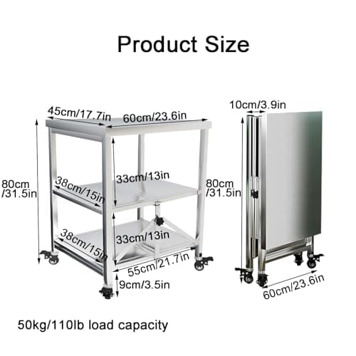 HIYOUGO Foldable Stainless Steel Table, Portable Outdoor BBQ Tolley — view 2
