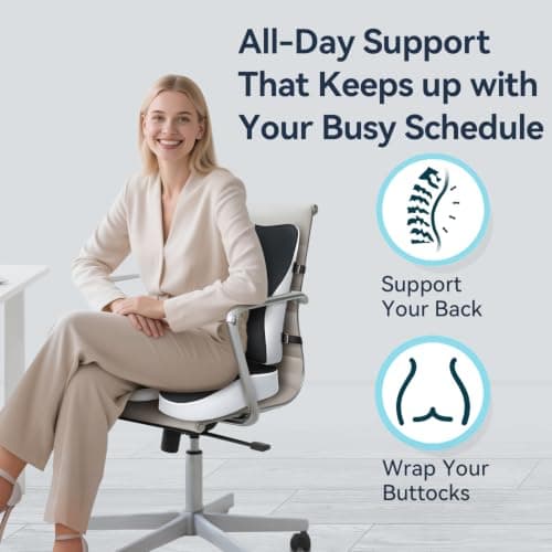 Travel Ease Memory Foam Seat Cushion & Lumbar Support Pillow Set, Ergonomic Comfort for Office Chair, Car Seat, Home Use & Travel, Chair Pad for Back and Butt Support, Black — view 3
