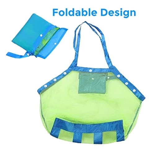 COOLGO XL Large Mesh Beach Tote Bag for Outdoor Swim Pool Childrens and Kids Toys Travel Towels Sand Away Organizer Storage Bags, Foldable and Lightweight (Blue) — view 2