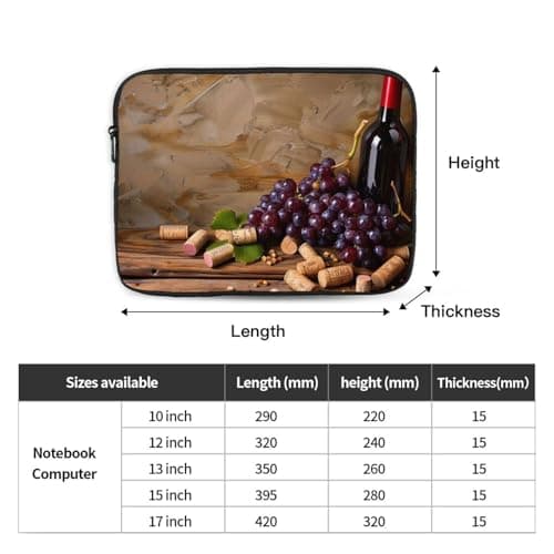 ULKMFFCF 12 inch Laptop Sleeve with Wine Bottle Corks Grapes Printed Shockproof Laptop Case Cover Bag for School Travel Office — view 4