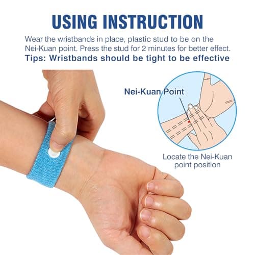 Hionfurt Travel Sickness Bands for Adults and Kids Motion Sickness Wristbands for Car and Sea Sickness Anti Nausea and Pregnancy Morning Sickness Relief Acupressure Wristbands - 2 Pairs Blue, Blue — view 3