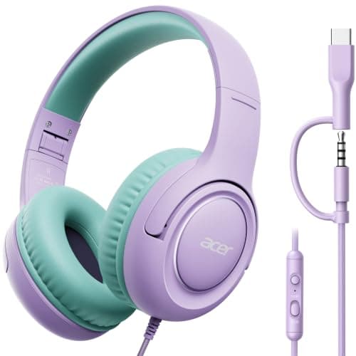 Acer Kids Headphones Wired with 85/94dB Volume Limit, 3.5mm Jack and USB C