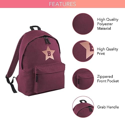 Print Maniacs Personalised Large 18L Kids Travel Backpack Junior Shoulder Collage Rucksack School Lunch Swimming P.E Laptop Book Bag Star (Burgundy) — view 3