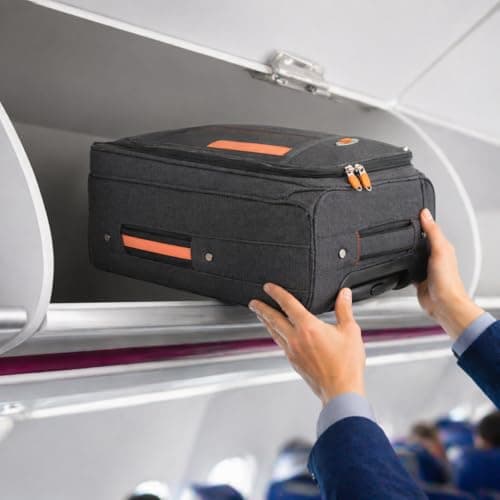 Bordlite Lightweight Soft Cabin Bag 50x35x20cm – Underseat Hand Luggage Suitcase with Wheels & Extendable Handle – Fits Ryanair, EasyJet, BA & More, 35L Capacity - Grey/Orange — view 4