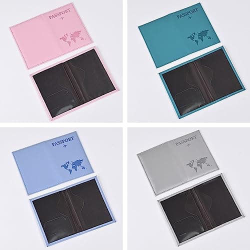 SamHeng Map Passport Holder, Portable Universal Passport Cover for Women Men, PU Leather Airplane Travel Wallet Case Organiser for Passport Credit Cards Boarding Passes (Pink) — view 4