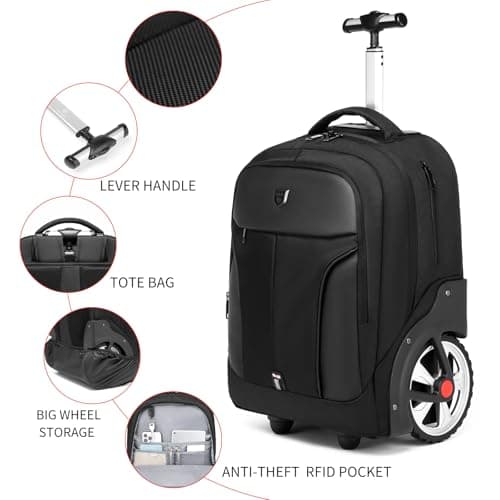 RUCYEN Rolling Backpack,Waterproof Backpack with Wheels for Business and Travel Commuter, Carry on Backpack with Laptop Compartment, Fit 17 Inch Laptop, Wheeled Backpack for Adults — view 6