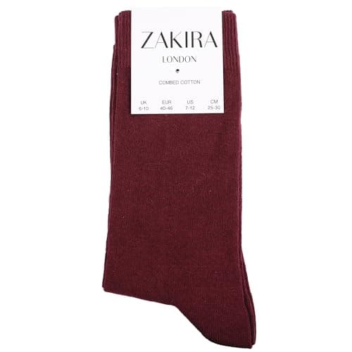 ZAKIRA Combed Cotton Dress Socks - Plain Colour Business Crew Socks for Men & Women, Soft Breathable Cotton, 6-10 (UK), Burgundy — view 5