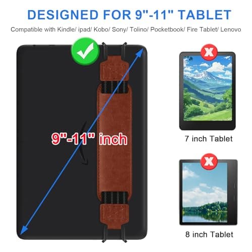 HoYiXi Soft Hand Strap for 9-11 Inch eReaders & Fire Tablet Compatible with Fire HD 10/iPad 9.7 /iPad Mini/Galaxy Tab A8 A9/Huawei Lightweight Black High-Elasticity Finger Grip Holder -Brown — view 2