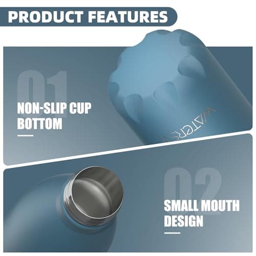 WATERSY Stainless Steel Insulated Water Bottle, Double Walled Metal Vacuum Flask Keep 24 Hrs Cold & 12 Hrs Hot Thermal Metal Sports Bottles 500ml BPA Free for Outdoor, Work, Gym, School (Smog Blue) — view 2