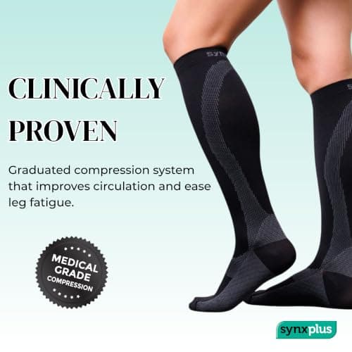 SynxBody Flight Compression Socks for Women & Men (Class 2) - These Flight Socks Help Prevent Deep Vein Thrombosis (DVT) During and After Flight (Black, Medium) — view 2
