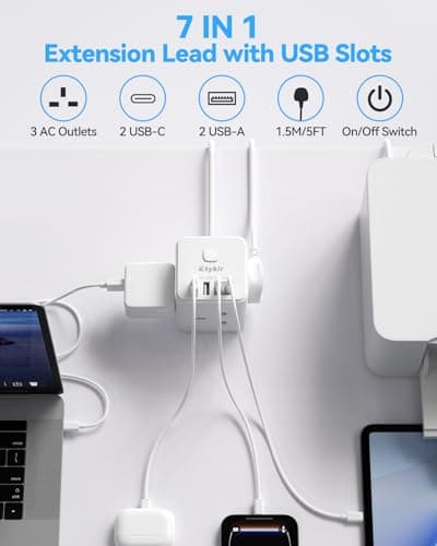 Extension Lead with USB Slots, 3 Way Cube Extension, White — view 2