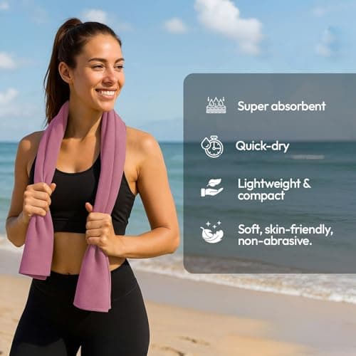 azark Microfibre Towel – Quick Dry, Lightweight & Super Absorbent – Gym, Travel, Yoga, Camping & Beach – Soft & Durable – Multiple Sizes (Pink, XX Large) — view 4