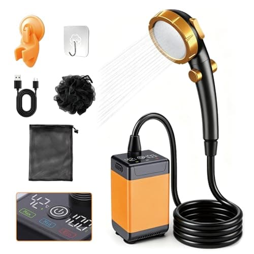 Camping Shower, 4H Runtime 9600mAh Rechargeable Portable Shower Pump