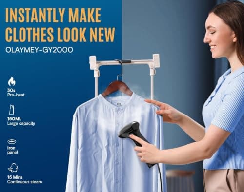 OLAYMEY Clothes Steamer Handheld 1600W, 25g Jet Steam, 30s Fast Heat — view 6