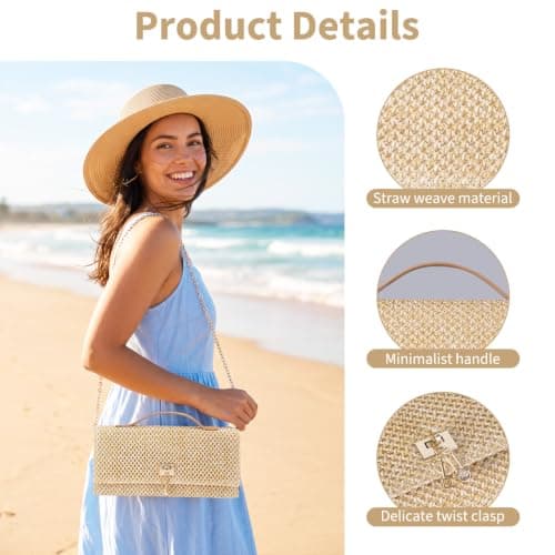 GarveeMore Straw Bag for Women, Woven Envelope Crossbody Purse with Chain — view 5