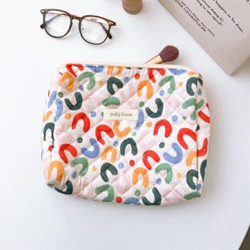 Aucuu Cotton Makeup Bag, Portable Travel Cosmetic Bag, Large Capacity Floral Toiletry Bags, Quilted Wash Bags Organizer for Women Girls — view 5
