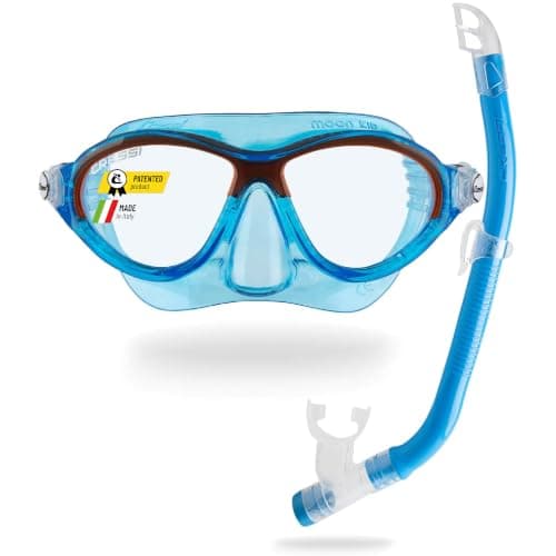 Cressi Moon Kid Snorkel Mask, Anti Splash Valve, Blue/Orange, Combo Set