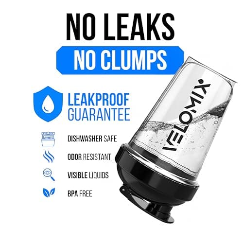 VELOMIX 2 Pack 600ml Protein Shaker Bottle, Black/Transparent — view 3