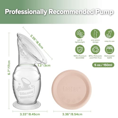 haakaa Manual Silicone Breast Pump with Suction Base and Silicone lid Set, One-Piece Design, Hands-Free Silent Operation, Natural Suction, Spill-Proof & Easy to Clean, 5oz/150ml, Blush — view 2
