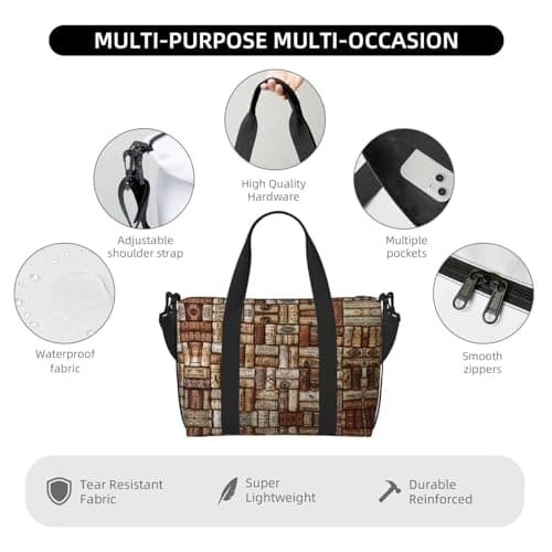 Wine cork Duffel Bags for Traveling, Lightweight Personal Item Travel Bags for Women, Gym Bags for Men, Black, One Size — view 4